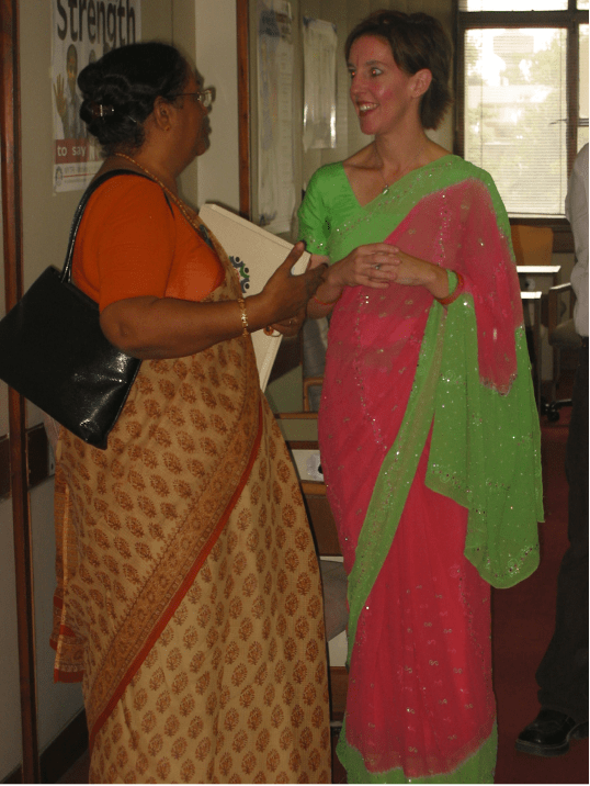 Original author of the paper, Melissa Blythe Harrell, in conversation with another person. 